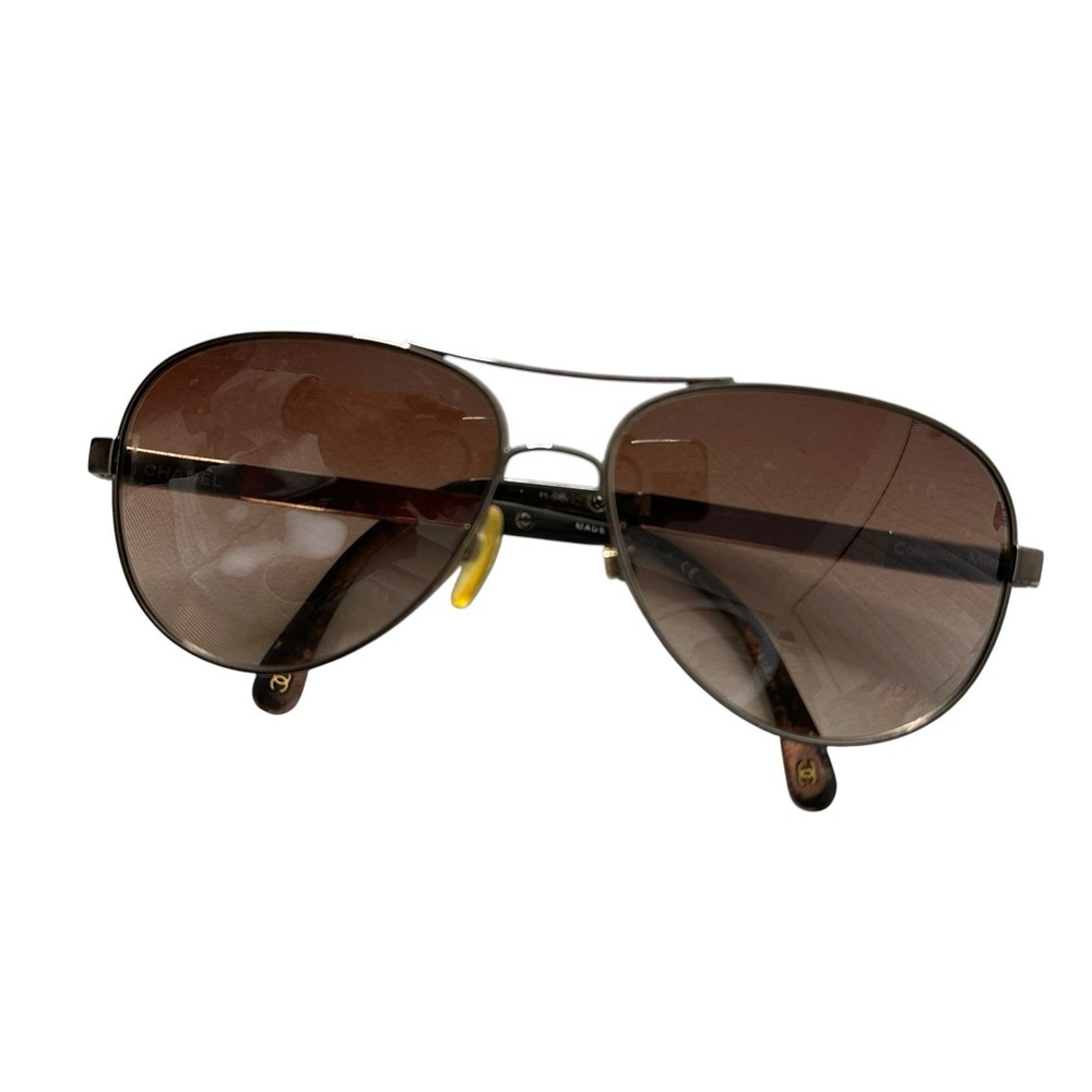 CHANEL Polarized Aviator Metal Frame Brown Lens Women's Sunglasses Silver "Flaws